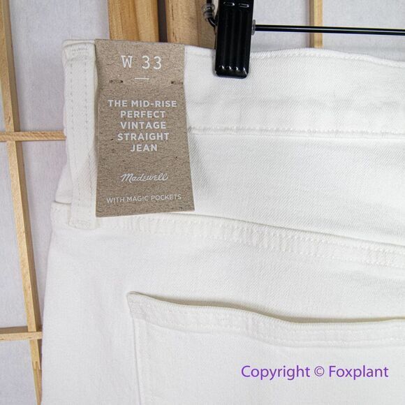 NEW Madewell‎ Mid-Rise Perfect Vintage Straight Jean in Tile White, 33 - Picture 11 of 16